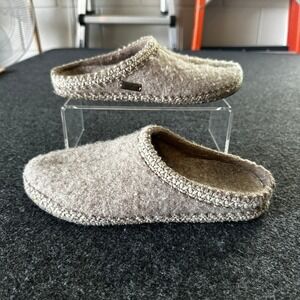 Haflinger Womens Wool Slippers Oatmeal Tan Slip On Mules House Shoes Sz 7/7.5